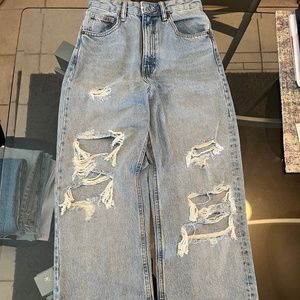 Women's Zara High-Rise Wide Leg Distressed Jeans